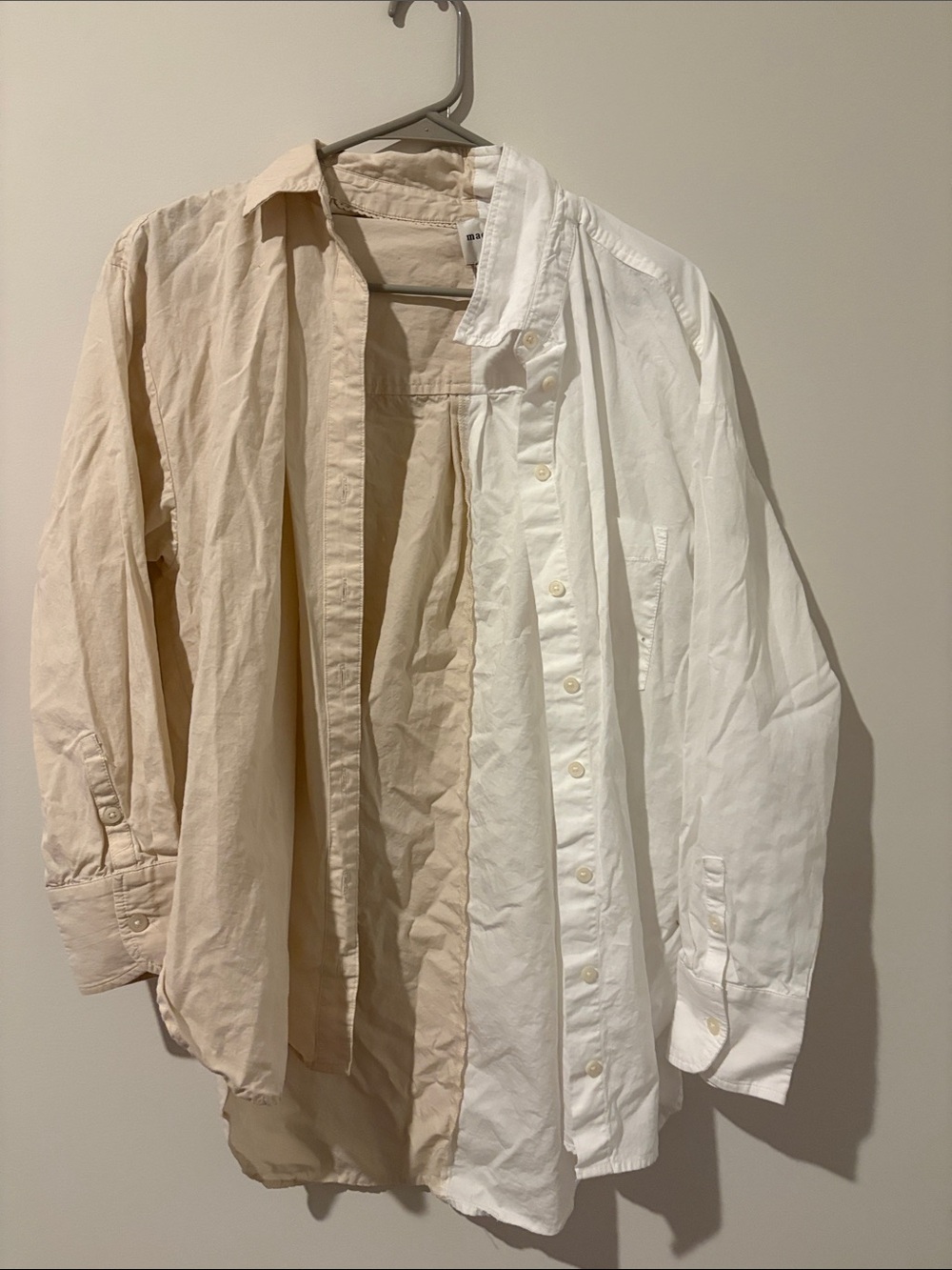 Anthropologie Two-Tone Beige and White Button-Down Shirt